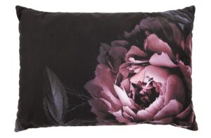 Hoorns Černý sametový polštář Tallulah s růžovým květinovým motivem
