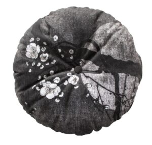 Hoorns Černý kulatý sametový polštář Tallulah s motivem nočního květu