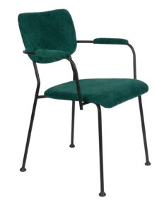 Tmavě zelená látková jídelní židle ZUIVER BENSON s područkami Zuiver