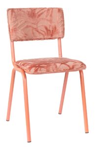 Růžová látková jídelní židle ZUIVER BACK TO MIAMI s palmovým motivem Zuiver