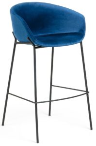 Modrá sametová barová židle LaForma Zadine LaForma