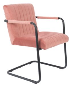 Růžová sametová jídelní židle DUTCHBONE Stitched s područkami Dutchbone