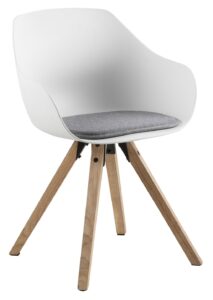 SCANDI Bílá plastová jídelní židle Durana s dřevěnou podnoží SCANDI
