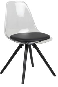 SCANDI Transparentní plastová jídelní židle Carly s černým sedákem SCANDI