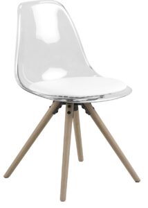 SCANDI Transparentní plastová jídelní židle Carly s bílým sedákem SCANDI