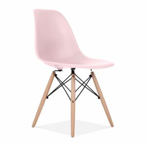 Culty Pastelově růžová plastová židle DSW s bukovou podnoží Culty