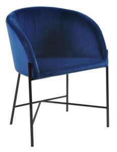 SCANDI Tmavě modrá sametová jídelní židle Olea s černou podnoží SCANDI