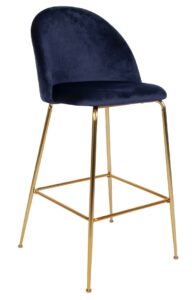 Nordic Living Modrá sametová barová židle Anneke se zlatou podnoží Nordic Living