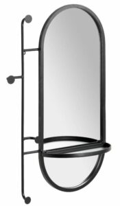 Černé kovové nástěnné zrcadlo LaForma Zada 52 x 82 cm s věšáky a policí LaForma