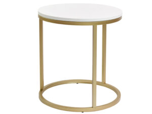 Bílý odkládací stolek FormWood Villa 50 cm s matnou zlatou podnoží FormWood