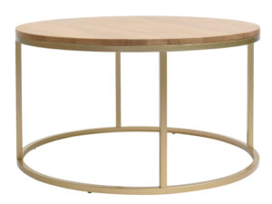 Dubový kulatý konferenční stolek FormWood Villa 85 cm s matnou zlatou podnoží FormWood