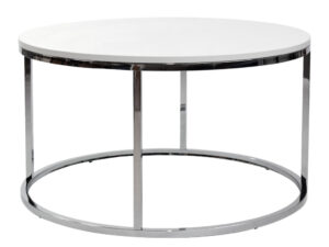 Bílý kulatý konferenční stolek FormWood Villa 85 cm s chromovou podnoží FormWood