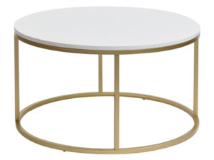 Bílý kulatý konferenční stolek FormWood Villa 85 cm s matnou zlatou podnoží FormWood