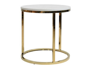 Bílý odkládací stolek FormWood Villa 50 cm s lesklou zlatou podnoží FormWood