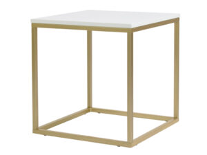 Bílý konferenční stolek FormWood Villa 50 x 50 cm s matnou zlatou podnoží FormWood