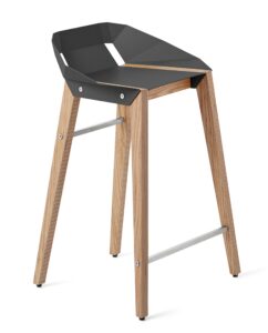 Šedá hliníková barová židle Tabanda DIAGO 62cm s dubovou podnoží Tabanda