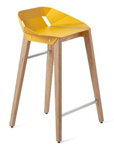 Žlutá hliníková barová židle Tabanda DIAGO 62cm s dubovou podnoží Tabanda