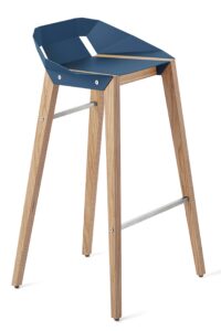 Modrá hliníková barová židle Tabanda DIAGO 75 cm s dubovou podnoží Tabanda