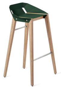 Lahvově zelená hliníková barová židle Tabanda DIAGO 75 cm s dubovou podnoží Tabanda