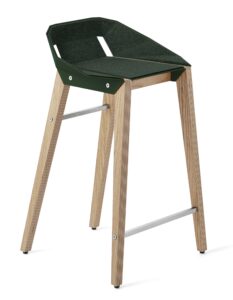 Lahvově zelená plstěná barová židle Tabanda DIAGO s dubovou podnoží 62 cm Tabanda