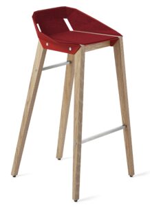 Červená plstěná barová židle Tabanda DIAGO s dubovou podnoží 75 cm Tabanda