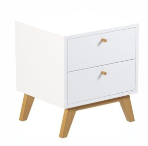 Bílý noční stolek FormWood Thia s dubovou podnoží 45 x 40 cm FormWood
