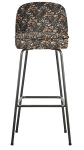 Hoorns Černá sametová barová židle Tergi 103 cm s květinovým vzorem Hoorns