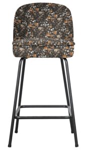 Hoorns Černá sametová barová židle Tergi 89 cm s květinovým vzorem Hoorns