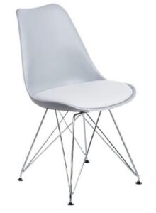 Design Project Šedobílá plastová židle DSR s koženkovým sedákem Design Project