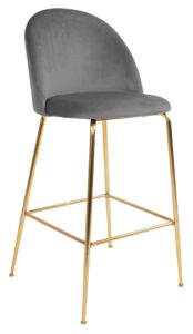 Nordic Living Šedá sametová barová židle Anneke 77 cm se zlatou podnoží Nordic Living