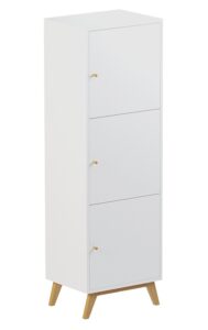 Bílá úzká skříň FormWood Thia s dubovou podnoží 110 x 52 cm FormWood