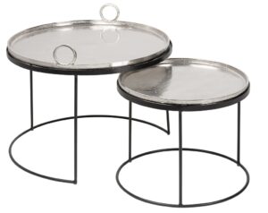 Moebel Living Set dvou stříbrných kovových konferenčních stolků Santino 62/46 cm Moebel Living