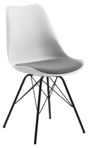 SCANDI Bílá plastová jídelní židle Erisa s šedým sedákem SCANDI