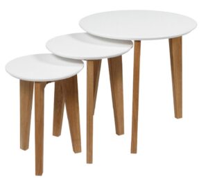 SCANDI Bílý set konferenčních stolků Alvin s dubovou podnoží 50/35/30 cm SCANDI