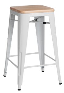 Culty Bílá kovová barová židle Tolix 75 se světlým dřevěným sedákem Culty