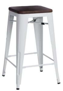 Culty Bílá kovová barová židle Tolix 75 s tmavým dřevěným sedákem Culty