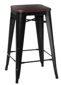Culty Černá kovová barová židle Tolix 75 s tmavým dřevěným sedákem Culty