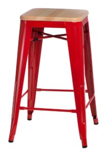 Culty Červená kovová barová židle Tolix 75 se světlým dřevěným sedákem Culty
