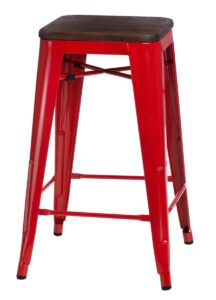 Culty Červená kovová barová židle Tolix 75 s tmavým dřevěným sedákem Culty