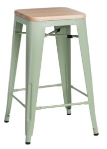 Culty Zelená kovová barová židle Tolix 75 se světlým dřevěným sedákem Culty