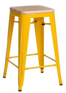 Culty Žlutá kovová barová židle Tolix 75 se světlým dřevěným sedákem Culty