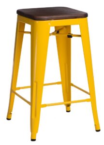 Culty Žlutá kovová barová židle Tolix s tmavým dřevěným sedákem Culty