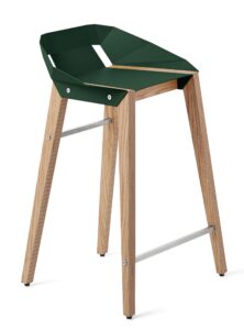 Lahvově zelená hliníková barová židle Tabanda DIAGO 62cm s dubovou podnoží Tabanda