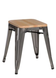Culty Metalická kovová stolička Tolix 45 s dřevěným sedákem z borovice Culty