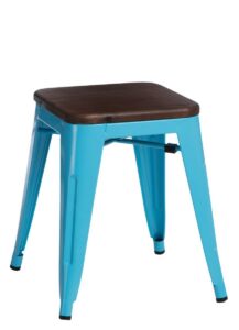 Culty Modrá kovová stolička Tolix 45 s dřevěným sedákem Culty