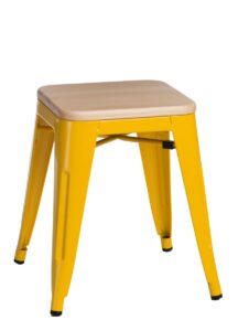 Culty Žlutá kovová stolička Tolix 45 s dřevěným sedákem z borovice Culty