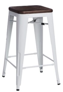 Culty Bílá kovová barová židle Tolix 65 s dřevěným sedákem Culty