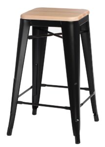 Culty Černá kovová barová židle Tolix 65 se světlým dřevěným sedákem Culty