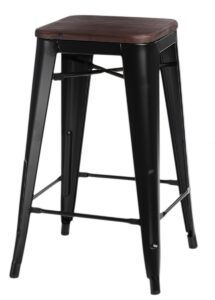 Culty Černá kovová barová židle Tolix s tmavým dřevěným sedákem Culty