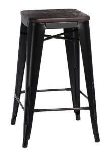 Culty Černá kovová barová židle Tolix s tmavým sedákem z kartáčovaného dřeva Culty